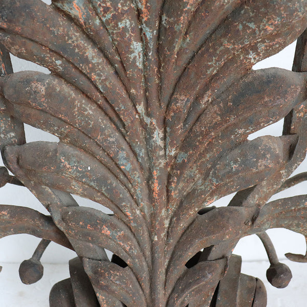 Near Pair of Large French Wrought Iron Foliate Scroll Three-Light Sconces