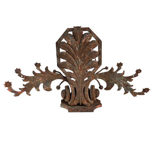 Near Pair of Large French Wrought Iron Foliate Scroll Three-Light Sconces