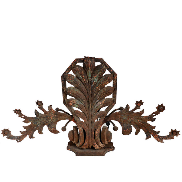 Near Pair of Large French Wrought Iron Foliate Scroll Three-Light Sconces
