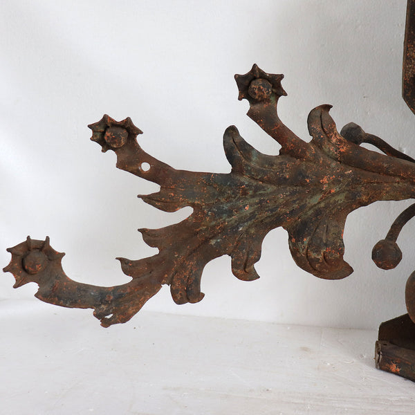 Near Pair of Large French Wrought Iron Foliate Scroll Three-Light Sconces