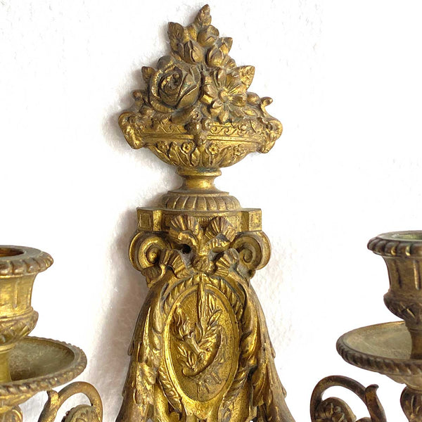 Pair of French Gilt Brass Louis XVI Revival Two-Arm Wall Sconces