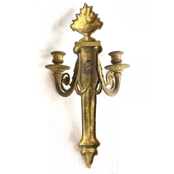 Pair of French Gilt Brass Louis XVI Revival Two-Arm Wall Sconces