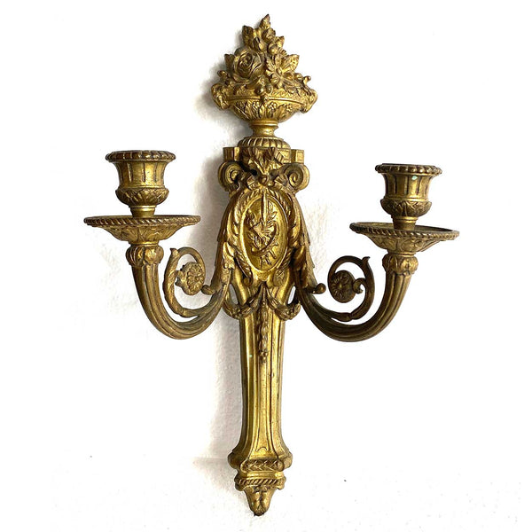 Pair of French Gilt Brass Louis XVI Revival Two-Arm Wall Sconces