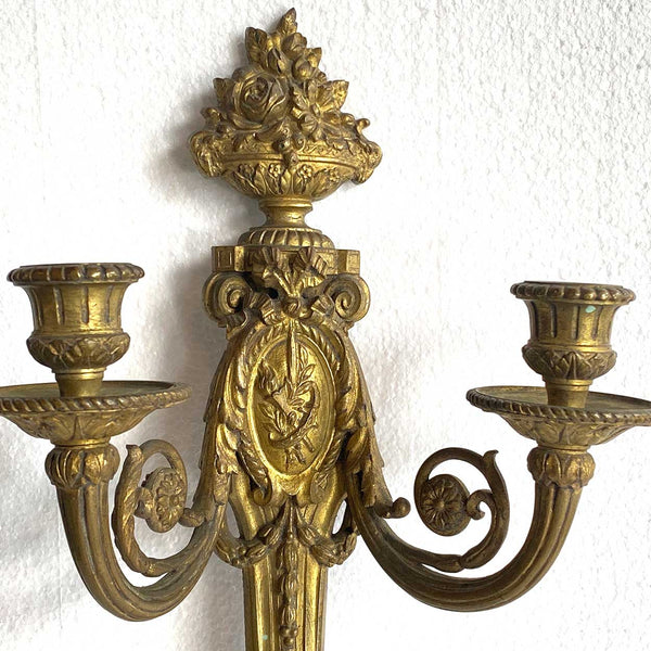 Pair of French Gilt Brass Louis XVI Revival Two-Arm Wall Sconces
