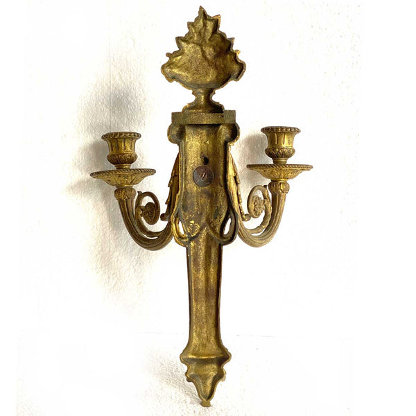 Pair of French Gilt Brass Louis XVI Revival Two-Arm Wall Sconces