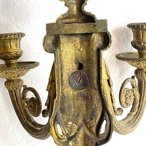 Pair of French Gilt Brass Louis XVI Revival Two-Arm Wall Sconces