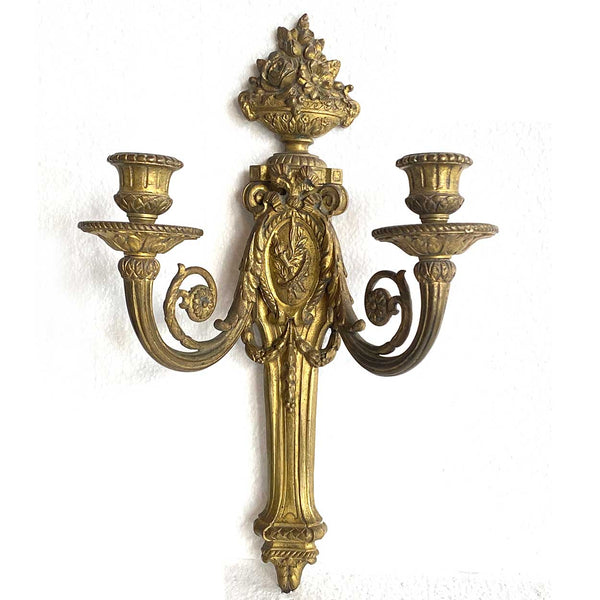 Pair of French Gilt Brass Louis XVI Revival Two-Arm Wall Sconces