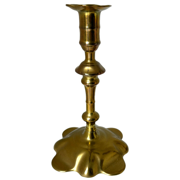 Pair English Georgian Brass Petal-Base Candlesticks