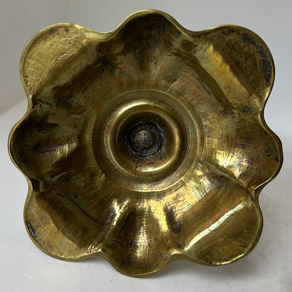 Pair English Georgian Brass Petal-Base Candlesticks