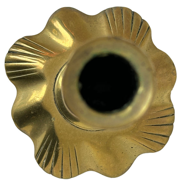 Pair English Georgian Brass Petal-Base Candlesticks