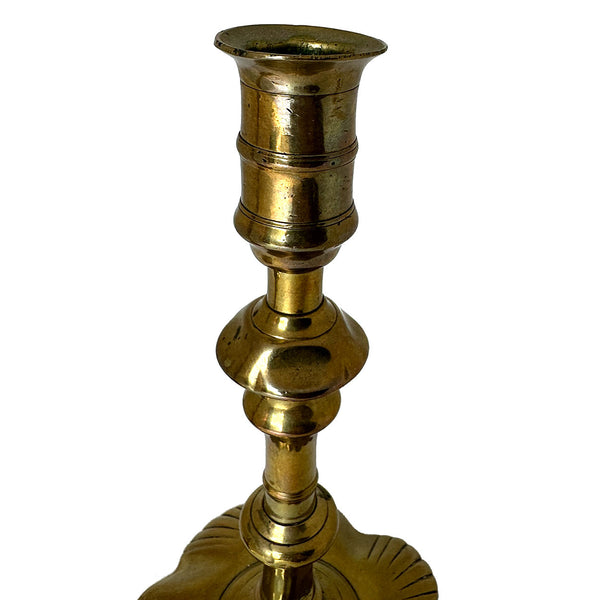Pair English Georgian Brass Petal-Base Candlesticks