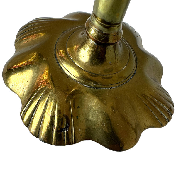 Pair English Georgian Brass Petal-Base Candlesticks