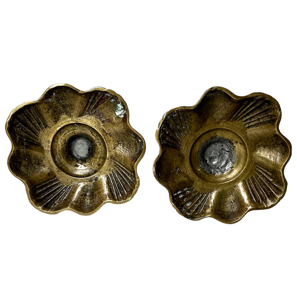 Pair English Georgian Brass Petal-Base Candlesticks