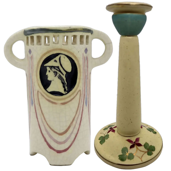 Lot 0400 | Scarce American Weller Pottery Vase and Roseville Candlestick (2)