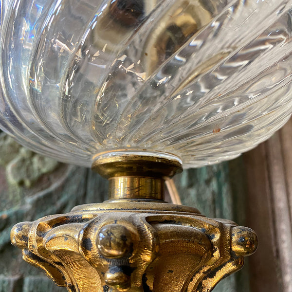 French Gilt Bronze, Green Crystal and Clear Glass Two-Light Table Lamp