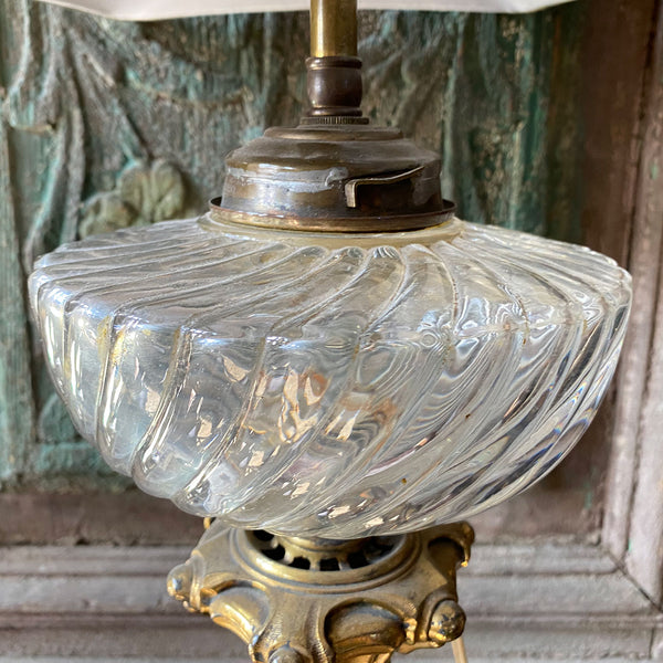 French Gilt Bronze, Green Crystal and Clear Glass Two-Light Table Lamp