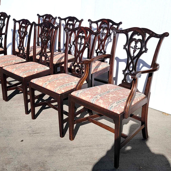 Set Six English Chippendale Style Honduras Mahogany Upholstered Seat Dining Chairs