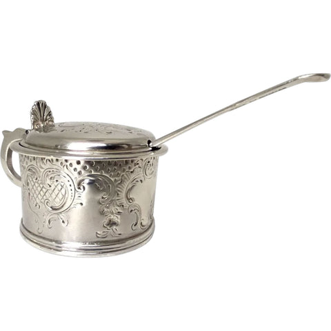 English Andrew Fogelberg Sterling Silver and Glass Mustard Pot and Scottish Spoon