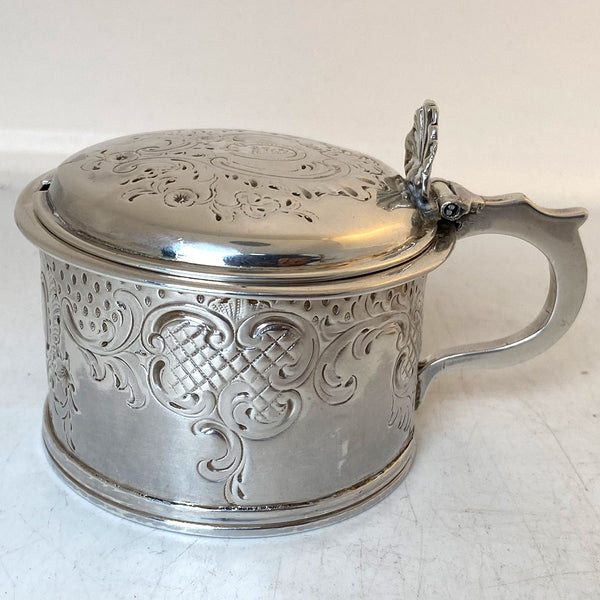 English Andrew Fogelberg Sterling Silver and Glass Mustard Pot and Scottish Spoon
