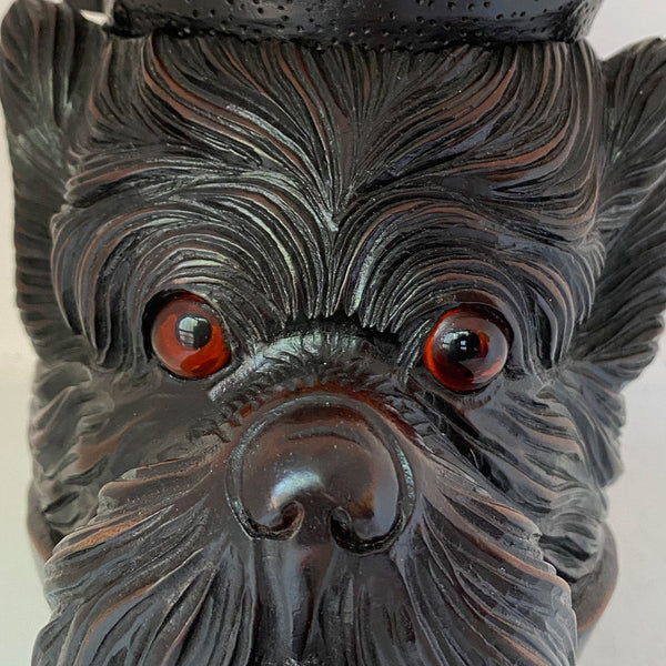 Swiss Black Forest Walnut Glass Eyes Terrier Dog Tobacco Jar