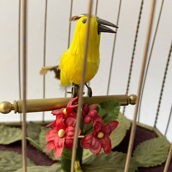 German Karl Griesbaum Giltwood and Brass Singing Bird Cage Music Box