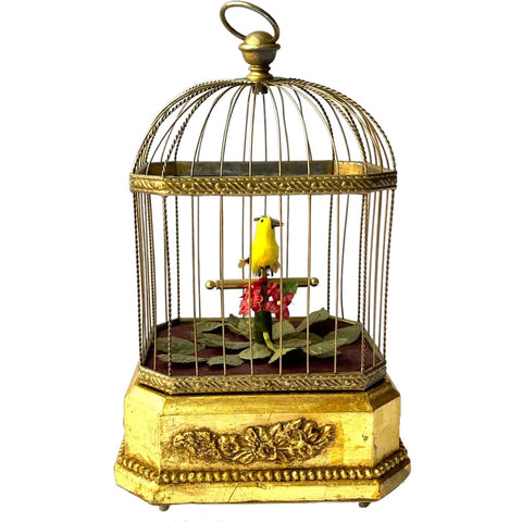 German Karl Griesbaum Giltwood and Brass Singing Bird Cage Music Box