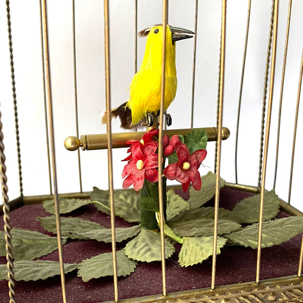 German Karl Griesbaum Giltwood and Brass Singing Bird Cage Music Box