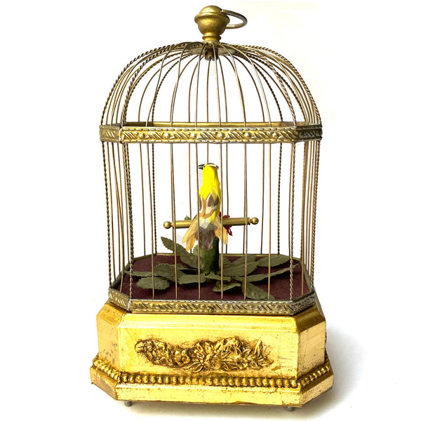 German Karl Griesbaum Giltwood and Brass Singing Bird Cage Music Box