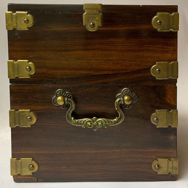 English Georgian Brass Mounted Coromandel and Glass Ship's Captain Liquor Chest