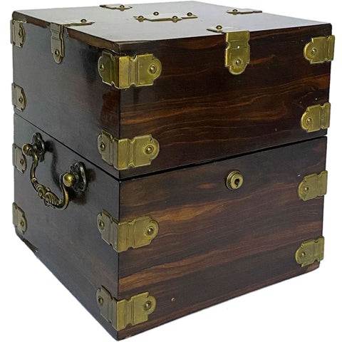 English Georgian Brass Mounted Coromandel and Glass Ship's Captain Liquor Chest