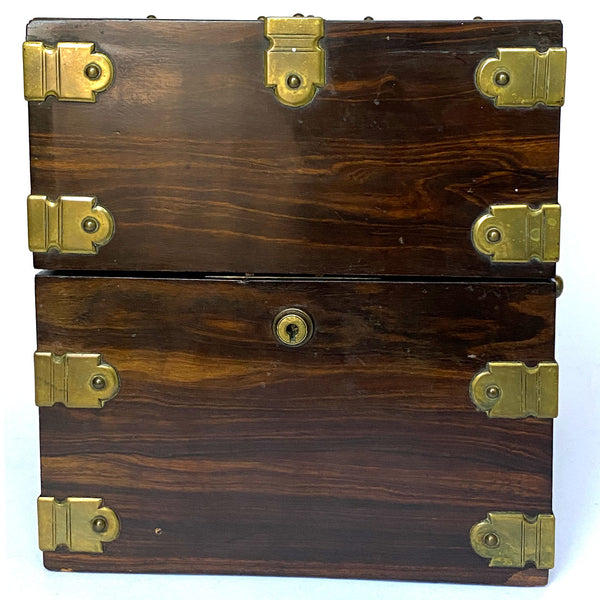 English Georgian Brass Mounted Coromandel and Glass Ship's Captain Liquor Chest