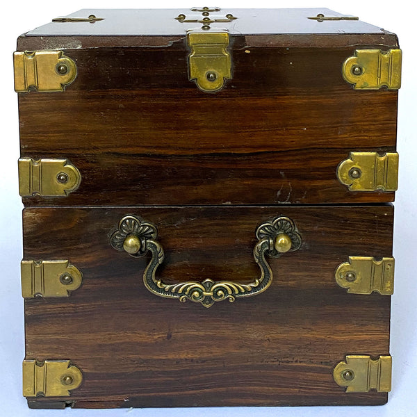 English Georgian Brass Mounted Coromandel and Glass Ship's Captain Liquor Chest