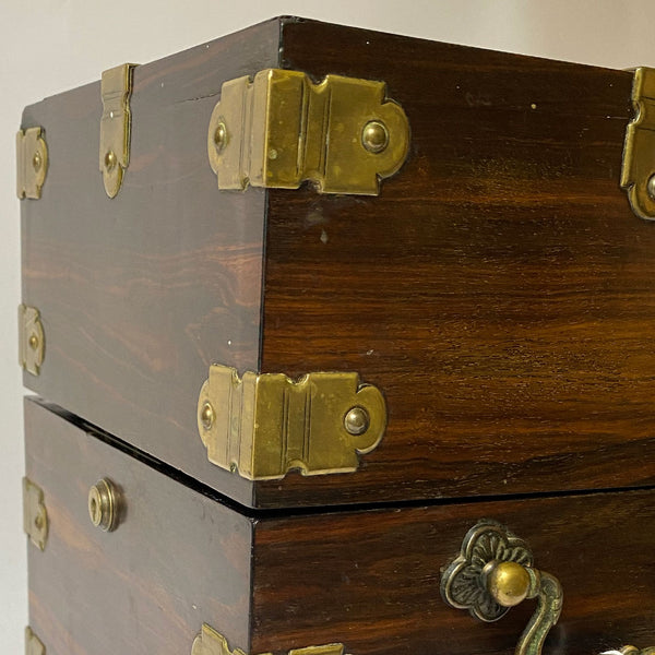 English Georgian Brass Mounted Coromandel and Glass Ship's Captain Liquor Chest