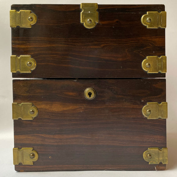 English Georgian Brass Mounted Coromandel and Glass Ship's Captain Liquor Chest