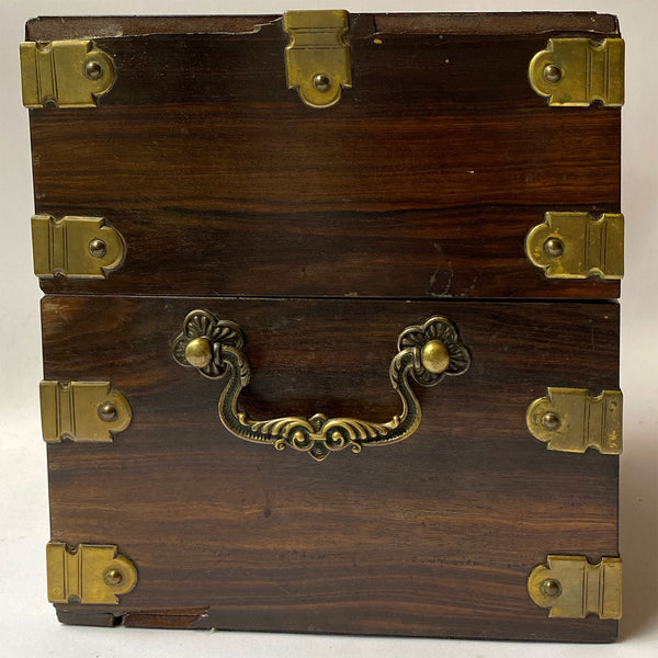 English Georgian Brass Mounted Coromandel and Glass Ship's Captain Liquor Chest