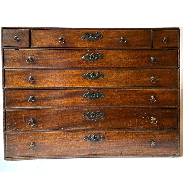 English Chippendale Brass Mounted Mahogany Writing / Jewelry Table Top Box