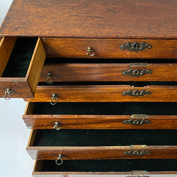 English Chippendale Brass Mounted Mahogany Writing / Jewelry Table Top Box