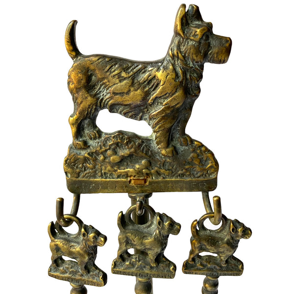 Vintage English Peerage Small Cast Brass Terrier Dog Fireside Companion Set