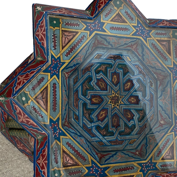 Vintage Moroccan Moorish Style Painted Wood Glass Top Star-Form Side Table