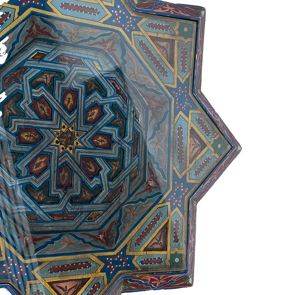 Vintage Moroccan Moorish Style Painted Wood Glass Top Star-Form Side Table