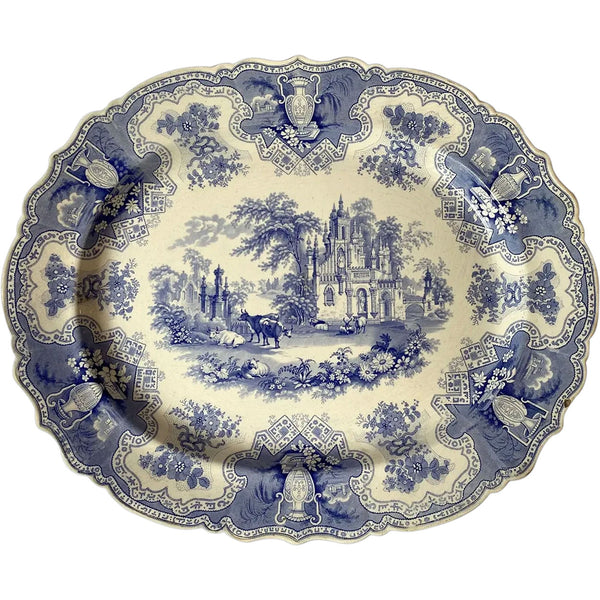 English John Rogers & Son Transferware Pottery Blue and White Vase Pattern Platter