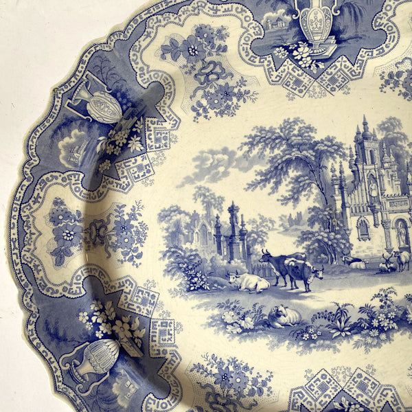 English John Rogers & Son Transferware Pottery Blue and White Vase Pattern Platter