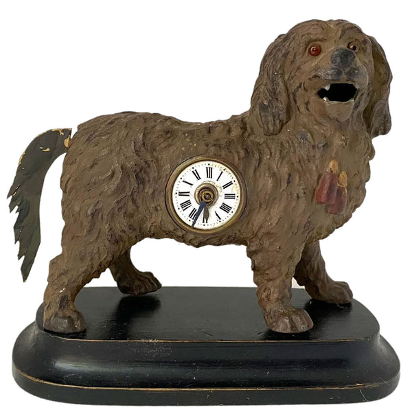 Rare German Export Joseph Mayer Spelter Automaton Dog Table Clock