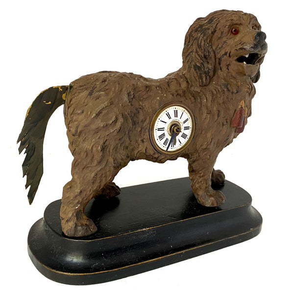 Rare German Export Joseph Mayer Spelter Automaton Dog Table Clock