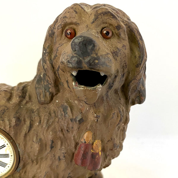 Rare German Export Joseph Mayer Spelter Automaton Dog Table Clock