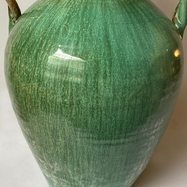 French Green Glazed Terracotta Two-Handle Amphora Storage Jar