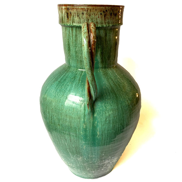 French Green Glazed Terracotta Two-Handle Amphora Storage Jar