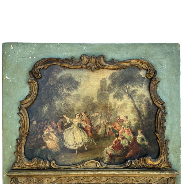 French Louis XV Style after Nicolas Lancret Painted Trumeau Gilt Wood Mirror