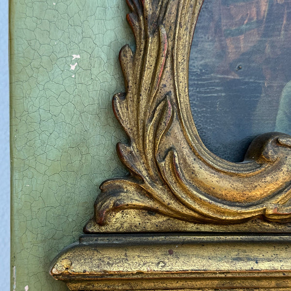 French Louis XV Style after Nicolas Lancret Painted Trumeau Gilt Wood Mirror