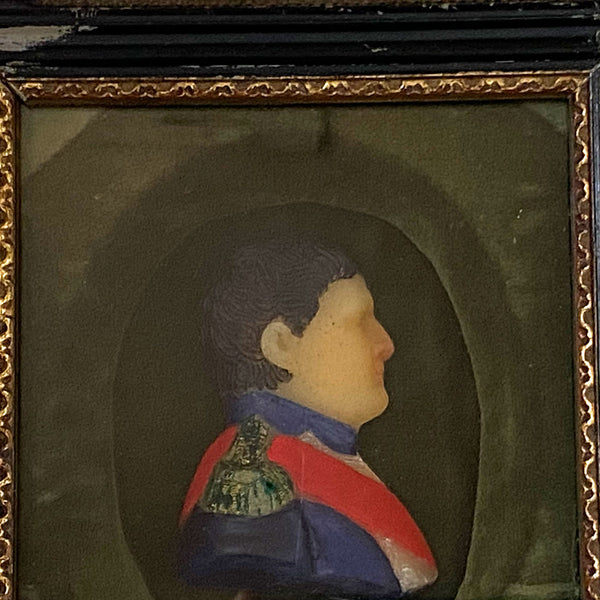 French School Miniature Polychrome Wax Relief Portrait of Napoleon